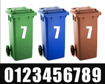 3 x White Wheelie Bin House Numbers Stickers Wheely Dustbin Sticker Peel & Stick