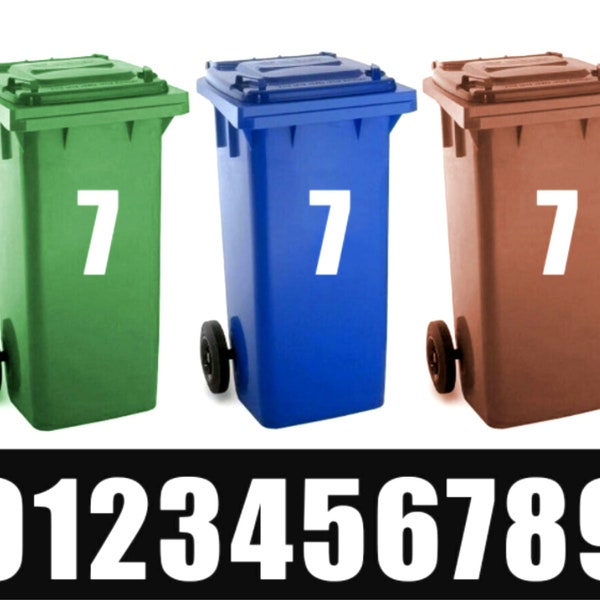 3 x White Wheelie Bin House Numbers Stickers Wheely Dustbin Sticker Peel & Stick