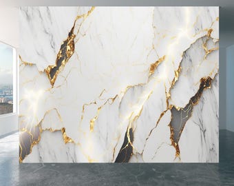 Wall Mural  White Marble Home Decor Decal Living Room Bedroom Art Vinyl Easy To Apply Peel and Stick