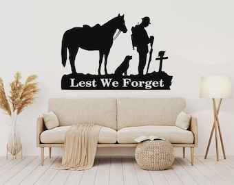 Lest We Forget Soldier Horse Dog Remembrance Day Window Car Van Decal Wall Sticker Art Vinyl