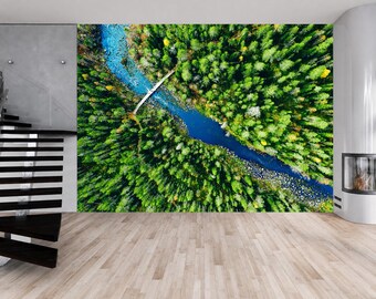 River Landscape Wall Mural Self Adhesive Peel and Stick Vinyl Polyester Home Decor