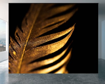 Wall Mural Gold Feather Home Decor Decal Living Room Bedroom Art Vinyl Easy To Apply Peel and Stick