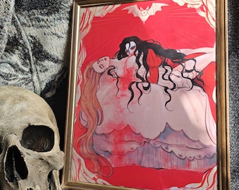 Carmilla Original Art Print 8.5"x11" | Vampire, Gothic wall decor, Sapphic art, Horror gift