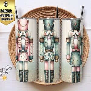 Emballage de gobelet casse-noisette pastel, verre skinny 20 oz PNG, sublimation de Noël Design pour travaux manuels, téléchargement numérique tendance des fêtes de fin d&#39;année