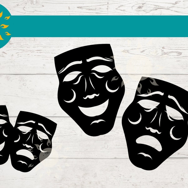 TRAGEDY COMEDY MASKS Svg Greek Theater Muse Faces, Happy Sad Shakespeare Drama Clipart Png Cut File for Cricut