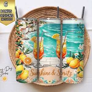 Design de gobelet spritz soleil, téléchargement numérique de plage d'agrumes, ambiance tropicale d'été, gobelet maigre 20 oz Wrap PNG, toboggan à sublimation