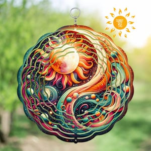 Sun Wind Spinner PNG, Yin Yang Celestial Sublimation Designs, DIY Garden Spinner Yard Art, Digital Windspinner Template, Round Ornaments
