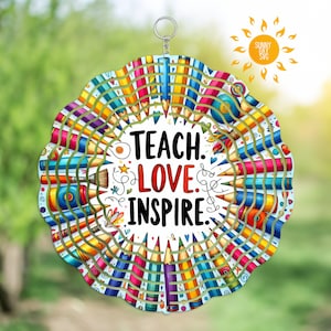 Leraar cadeau windspinner png, onderwijzen liefde inspireren sublimatieontwerp, DIY leraar waardering windspinner, ronde onderzetter ornament png-bestanden