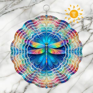 Molinillo de viento de libélula PNG, diseños de sublimación coloridos, arte de jardín con molinillo de viento DIY, plantilla de molinillo de viento digital, adornos de posavasos redondos