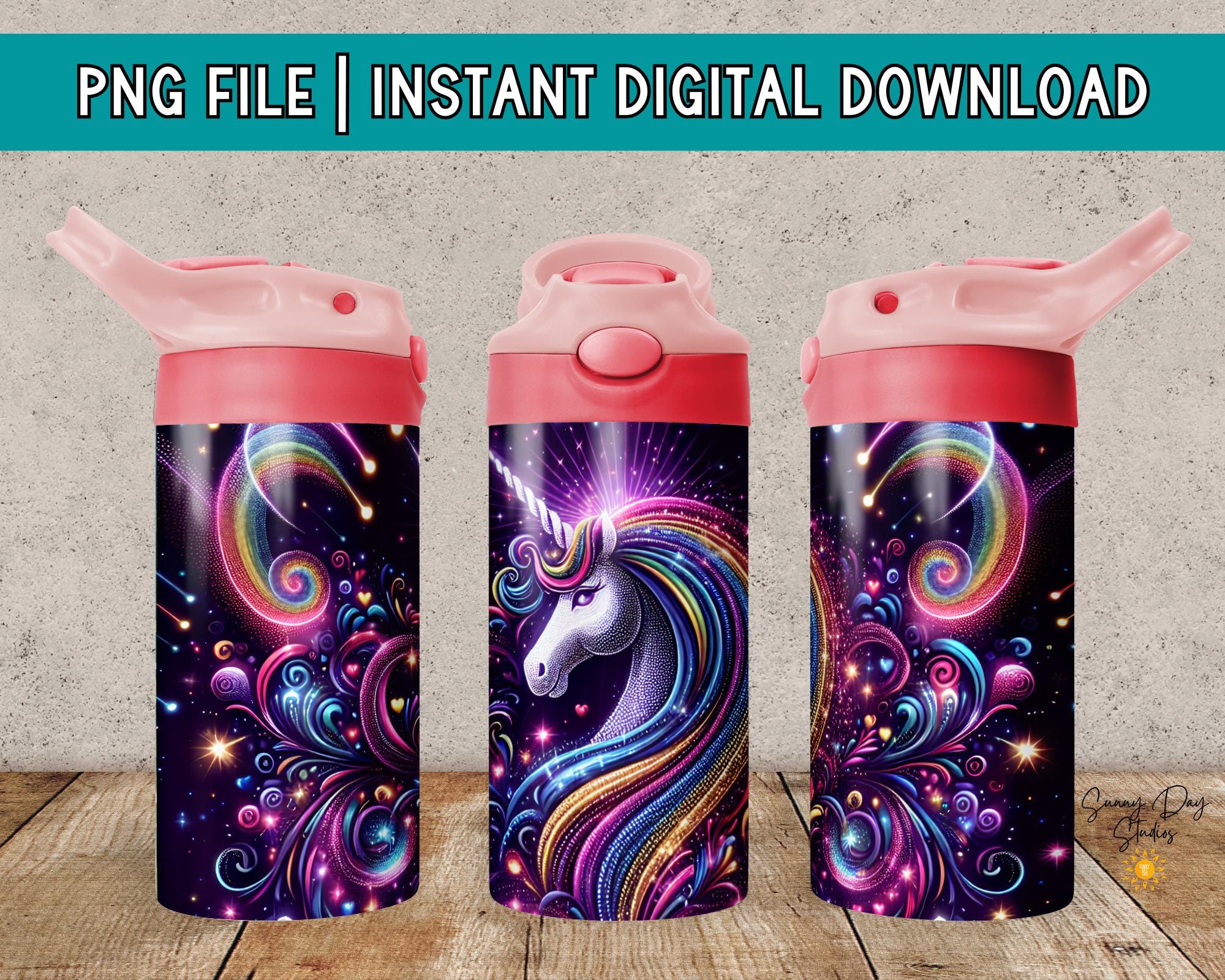 Glittering Unicorn Kids Tumbler Wrap PNG, 12 Oz Sippy Cup Sublimation ...