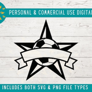FUSSBALL STAR BANNER SVG, Futbol Team Logo Png, Trophäe Gewinner Clipart, Datei für Cricut geschnitten
