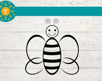 CUTE CARTOON BEE Svg, Smiling Bumblebee Clipart for Kids, Happy Animal Insect Png Cut File for Cricut or Coloring Book Printable