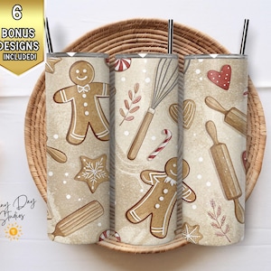 Gingerbread Tumbler Wrap, 20oz Skinny Tumbler Design, Christmas Digital Download, Seamless Tumbler PNG, Sublimation Design