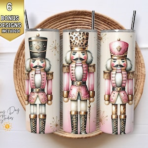 Emballage de verre casse-noisette, rose et sublimation guépard PNG, conception de gobelet skinny 20 oz, conception de gobelet de vacances saisonnières, art numérique tendance