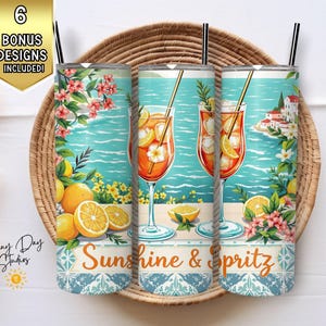 Emballage de gobelet soleil et spritz PNG, design de gobelet été Aperol amateur, sublimation gobelet skinny 20 oz PNG, île de luxe côte d'Amalfi