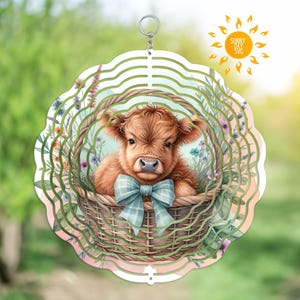 Molinillo de viento de vaca de las tierras altas para bebés de primavera PNG, diseño de sublimación de temporada en colores pastel, molinillo de jardín para hacer uno mismo, molinillo de viento digital, adorno de posavasos PNG