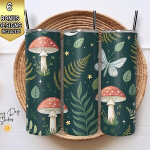 Mushroom Butterfly 20oz Tumbler Wrap, Sublimation PNG, Nature Digital Design, Seamless Tumbler Design, Fantasy Tumbler, Floral Tumbler Art