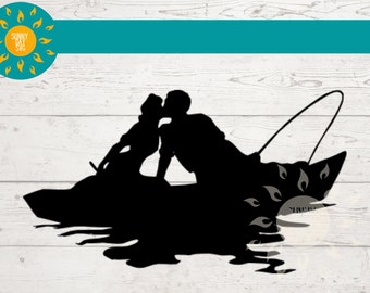KISSING COUPLE SVG, Romantic Svg, Kissing Svg, Fishing Couple Svg, Couple Silhouette Svg cut file for cricut, boat couple clip art