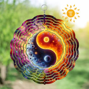 Yin Yang Sun and Moon Wind Spinner PNG, Colorful Celestial Sublimation Design, DIY Garden Spinner Yard Art, Digital Windspinner Template
