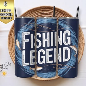 Vaso delgado de 20 oz con diseño de leyenda de la pesca, PNG, regalo de cumpleaños para el Día del Padre para papá, regalo de sublimación para abuelo, pescador jubilado