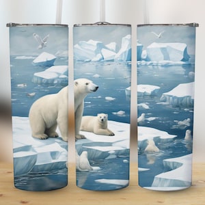 Winter Polar Bear Family Tumbler Wrap, 20oz Skinny Tumbler PNG, Sublimation Design File, Commercial Use, Digital Art Download