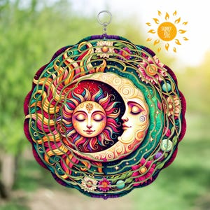 Sun and Moon Wind Spinner Art, Colorful Celestial Sublimation Design, DIY Nature Garden Yard Art, Digital Windspinner Template, Ornaments