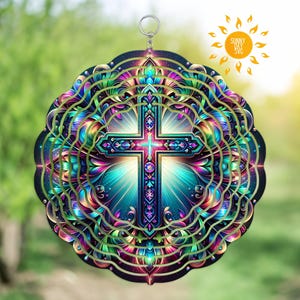 Cross Windspinner PNG, Bunte Jesus Sublimationsdesigns, DIY Garten Spinner Untersetzer Ornamente, religiöses christlich-katholisches Handwerkszubehör
