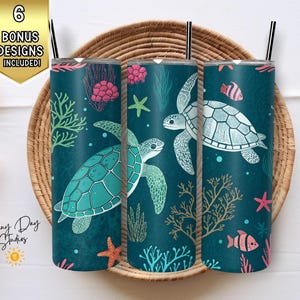 Sea Turtle Tumbler Wrap, 20oz Skinny Tumbler, Sublimation Design, PNG Digital Download, Ocean Life Tumbler Design Seamless