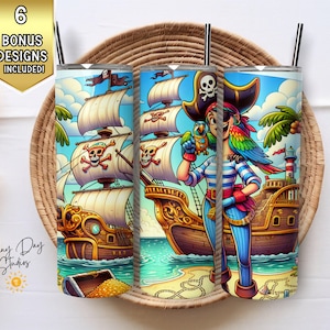 Pirate Ship Tumbler Wrap, Pirate 20oz Skinny Tumbler PNG, Sublimation Pirate Design, Nautical Digital Art Download
