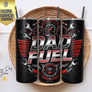 Dad Fuel 20オンス スキニータンブラーラップ PNG、父の日デジタル昇華、お父さんへの車とコーヒーのギフト、クールなメカニックと車好きのデザイン