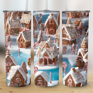 Christmas Gingerbread House Village Tumbler Wrap, 20oz Skinny Tumbler PNG, Sublimation Design File, Commercial Use, Digital Art Download