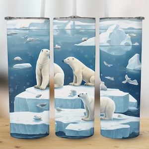 Polar Bears Arctic Animals Tumbler Wrap, 20oz Skinny Tumbler PNG, Winter Tundra Sublimation Design, Commercial Use, Digital Art Download