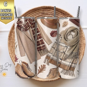 Seamless Fall Outfit 20oz Skinny Tumbler Wrap, Autumn Fashion Digital PNG, Sublimation Design, Boots Scarf Digital Download