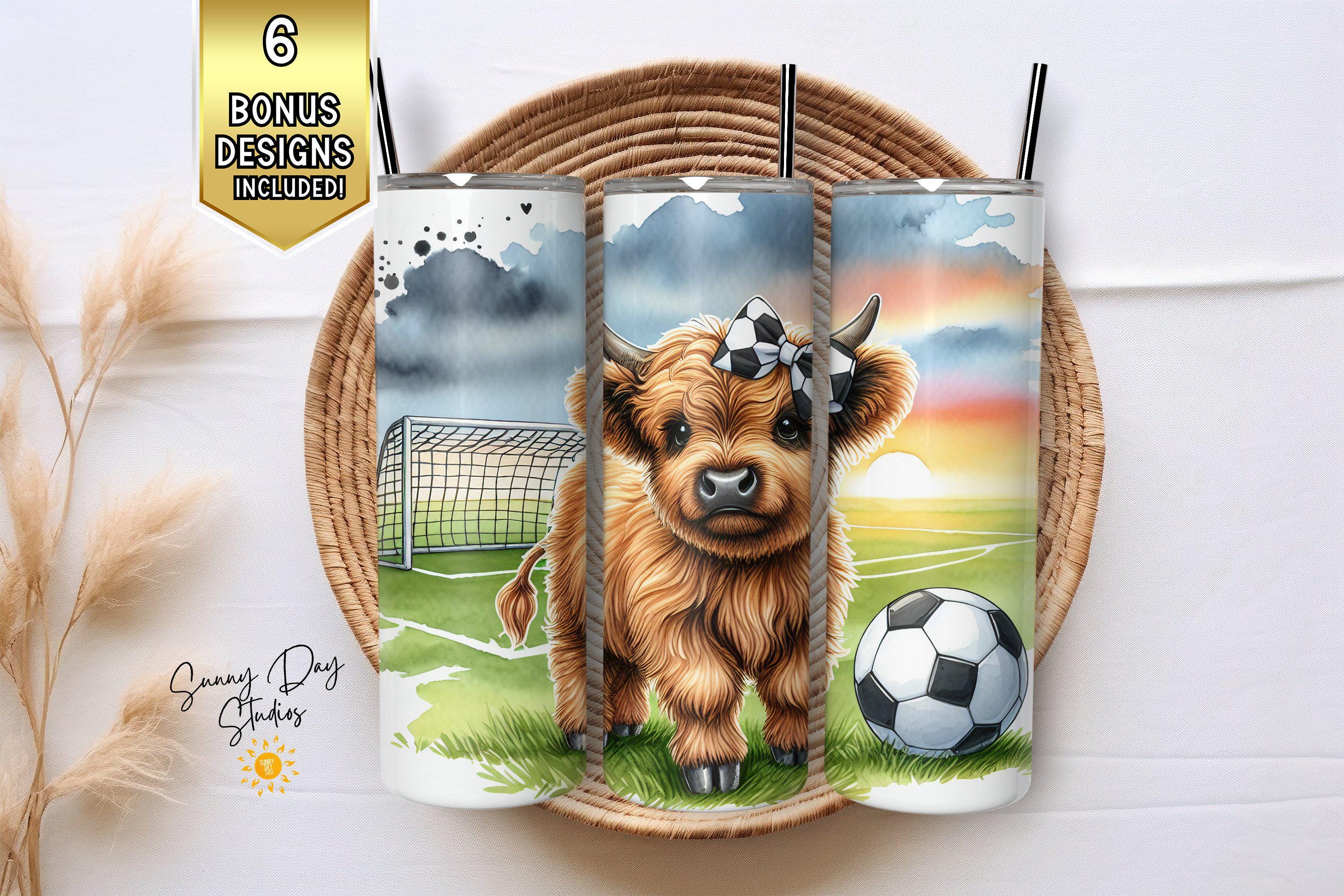 Cute Soccer Girl Highland Cow Tumbler Wrap, 20oz Skinny Tumbler