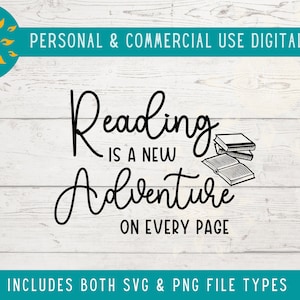 Reading Adventure on Every Page Svg, Book Lover Svg, Reading SVG, Reading Month Png for tote bag, Teacher shirt svg, school, library