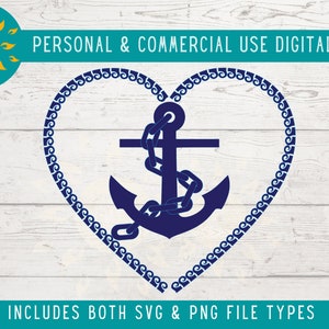 HERZ ANKER SVG, Nautische Liebe Png, Bootsleben, Ozean Clipart, Navy Sailor geschnitten Datei für Cricut, kommerzielle Nutzung Design
