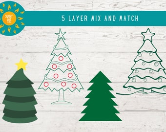 Paquete SVG de ÁRBOL DE NAVIDAD, 4 archivos svg de árbol de Navidad para cricut, svg de árbol de pino, imágenes prediseñadas de árbol de Navidad, árbol de Navidad png
