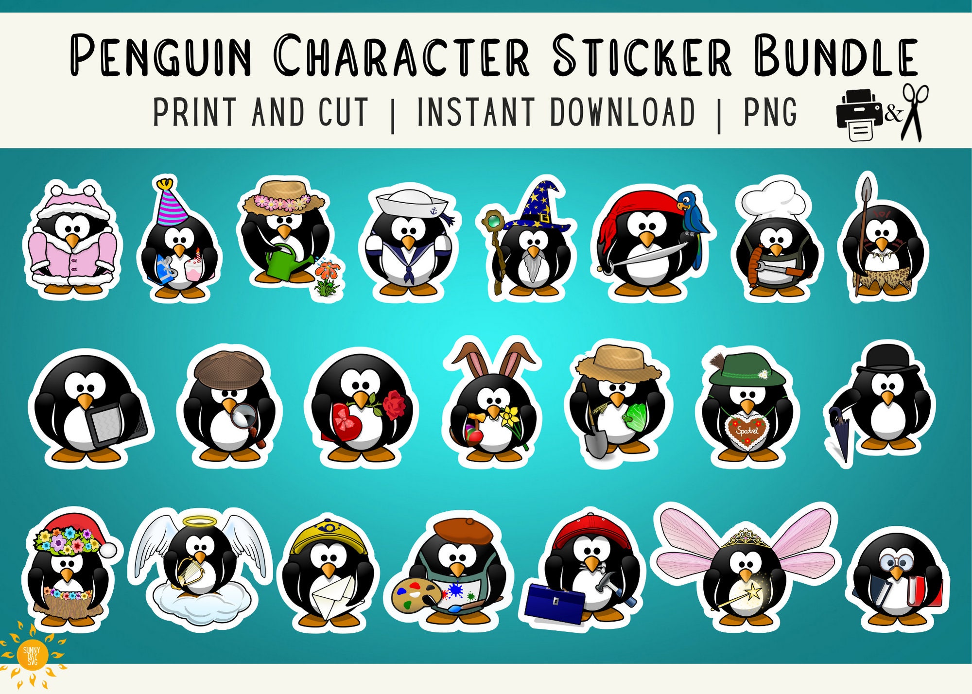 Penguin Digital Sticker Set, Cute Penguin Character Digital Stickers ...