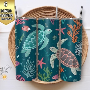 20oz Skinny Tumbler Wrap, Turtle Sublimation Design, Ocean PNG for Tumblers, Sea Life Digital Download, Seamless Tumbler Designs Seamless