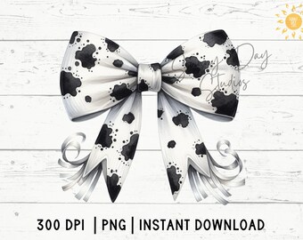 Cute Coquette Cow Print Bow PNG, Trendy Girlie Hairbow Digital Art, Cowhide Spotted Bow Sublimation Design File, POD Commercial Use