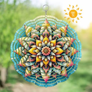 Mandala Floral Wind Spinner PNG, Colorful Sublimation Decal Designs, DIY Garden Spinner Art, Digital Windspinner Template, Nature Yard Decor