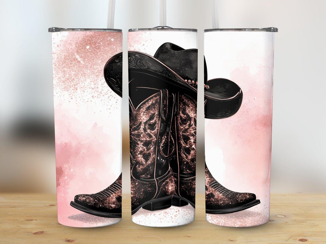Western Cowgirl Boots Tumbler Wrap, 20oz Skinny Tumbler PNG, Pink ...