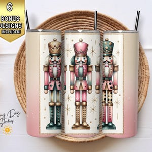 Pink Nutcracker Tumbler Wrap, Space to Personalize 20oz Skinny Tumbler Design, Christmas Sublimation PNG, Seasonal Digital Art Download