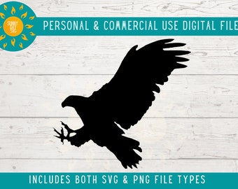 EAGLE SILHOUETTE SVG, Flying Eagle Png, Birds of Prey Animal Clipart, Cut File for Cricut, Commercial Use Design