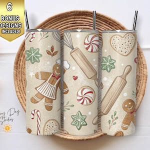 Gingerbread 20oz Skinny Tumbler Wrap PNG, Seamless Christmas Cookie Sublimation Design, Digital Download, Holiday Baking Design