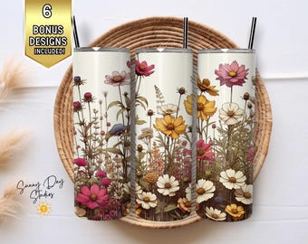 Floral Tumbler Wrap, Seamless 20oz Skinny Tumbler, Flowers Sublimation Design, Watercolor Tumbler Png, Floral Digital Download