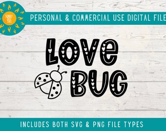 LOVE BUG SVG, Cute Love Graphics, Valentines Day Png, Ladybug Heart Clipart, Kids Design Cut File for Cricut, Commercial Use Designs