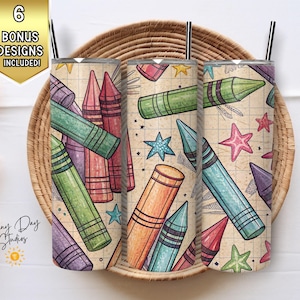 Crayon Tumbler Wrap, Zurück in der Schule PNG, 20 Unzen Skinny Tumbler Design, digitaler Download, Sublimationsdesign, Geschenk des Lehrers, Tumbler Png