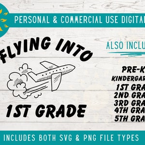 Flying Into Kindergarten SVG, Pre-K Through 5th Grade Back to School PNG Bundle, Cute Kids School 1st Day TShirt, Commercial Use Cut File