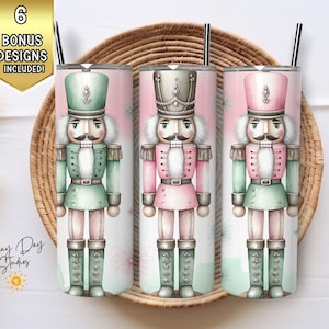 Emballage de gobelet casse-noisette ombré, gobelet skinny 20 oz PNG, fichier de conception de sublimation de Noël rose vert, tendance pastel vacances Art numérique